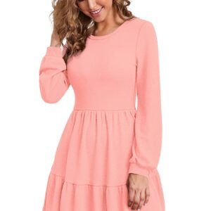 Timeless Peach Full-Sleeve Fit & Flair Dress