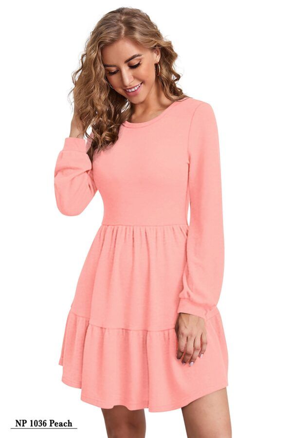 Timeless Peach Full-Sleeve Fit & Flair Dress