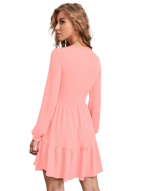 Timeless Peach Full-Sleeve Fit & Flair Dress - Image 4