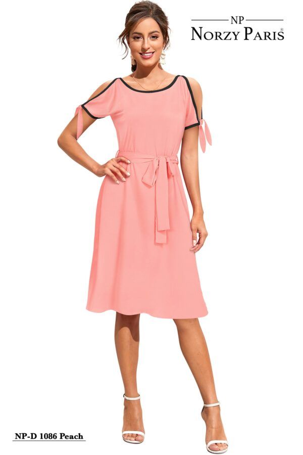 Elegant Peach Sleeveless Fit & Flair Dress