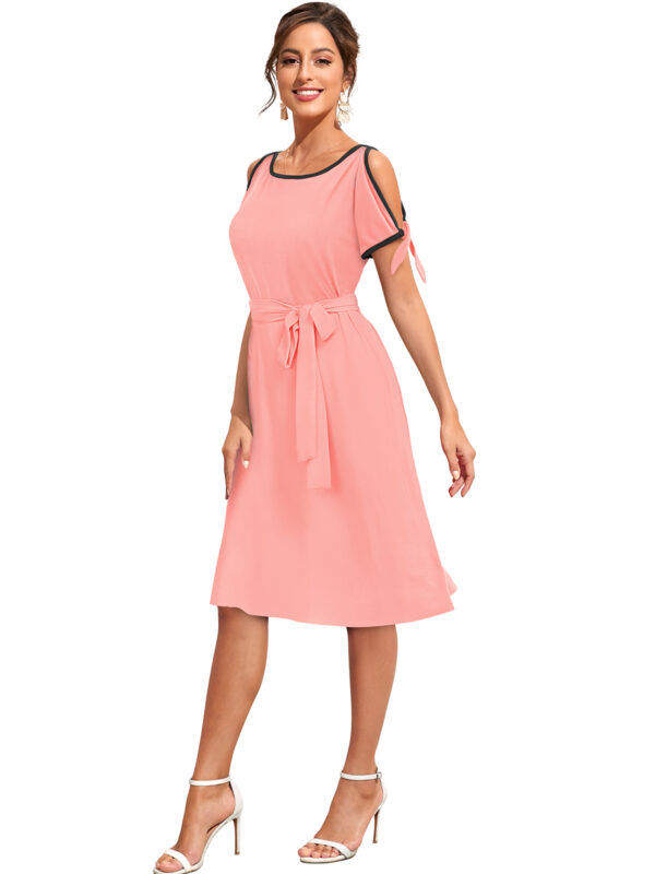 Elegant Peach Sleeveless Fit & Flair Dress - Image 3