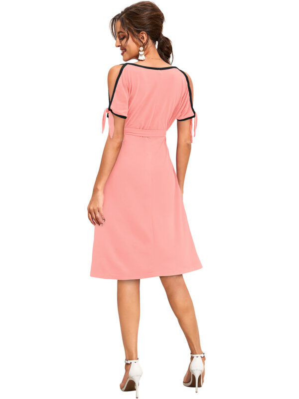 Elegant Peach Sleeveless Fit & Flair Dress - Image 4