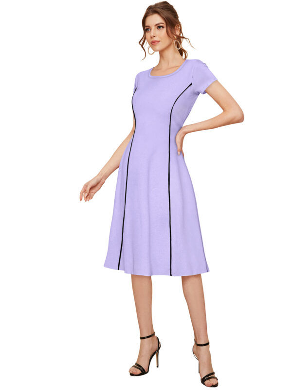 Elegant Purple Round Neck Bodycon Dress - Image 3