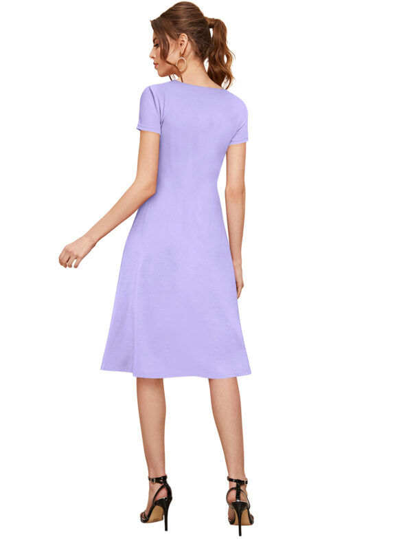 Elegant Purple Round Neck Bodycon Dress - Image 4