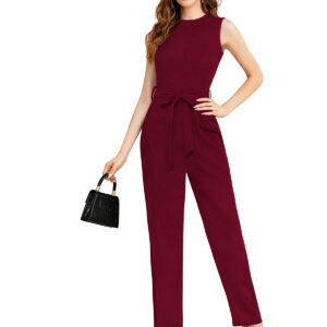 Stretchable Maroon Sleeveless Jumpsuit