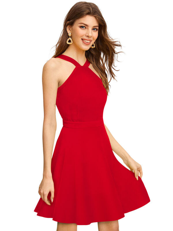 Stretchable Red Fit & Flair Dress - Image 3