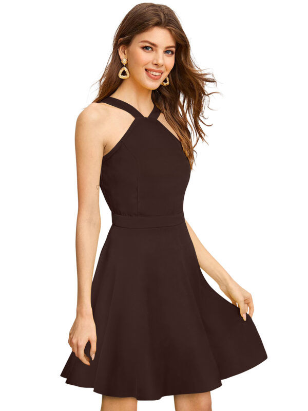 Stretchable Coffee Fit & Flair Dress - Image 4