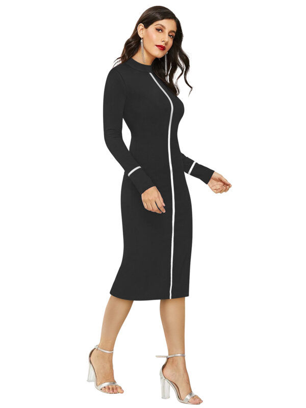 Black Knee Length Bodycon Dress - Image 2