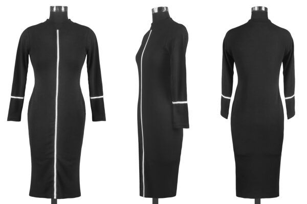 Black Knee Length Bodycon Dress - Image 5