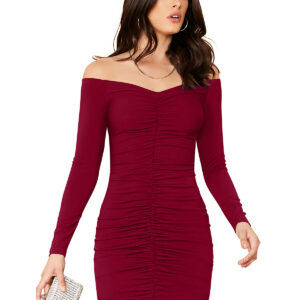 Maroon Knee Length Bodycon Dress