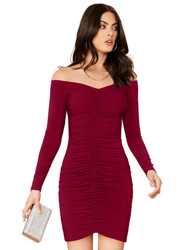 Maroon Knee Length Bodycon Dress