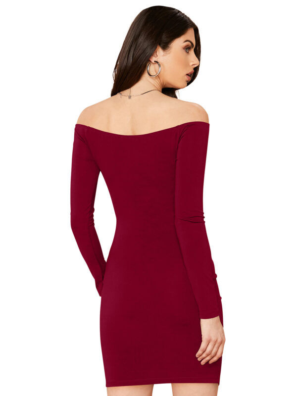 Maroon Knee Length Bodycon Dress - Image 5