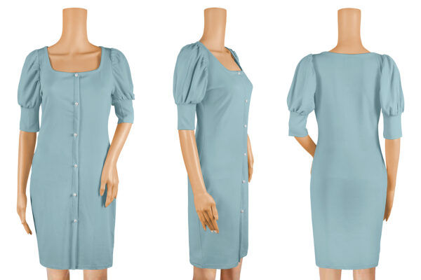 Chic Pista Square-Neck Puff Sleeve Bodycon Dress - Image 5