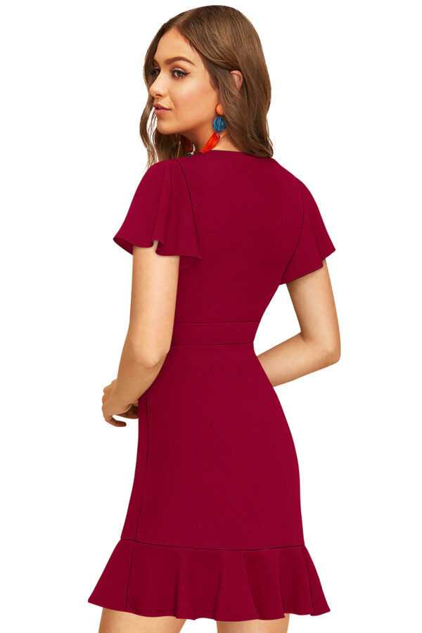 Flaired Sleeve Maroon Bodycon Dress - Image 5