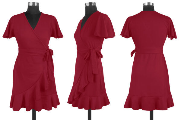 Flaired Sleeve Maroon Bodycon Dress - Image 6