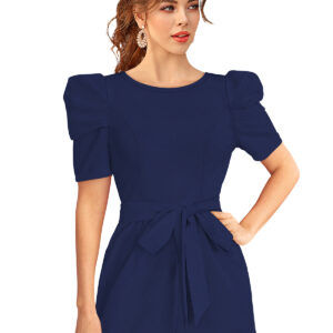 Puff Sleeve Navy Blue Short Dress
