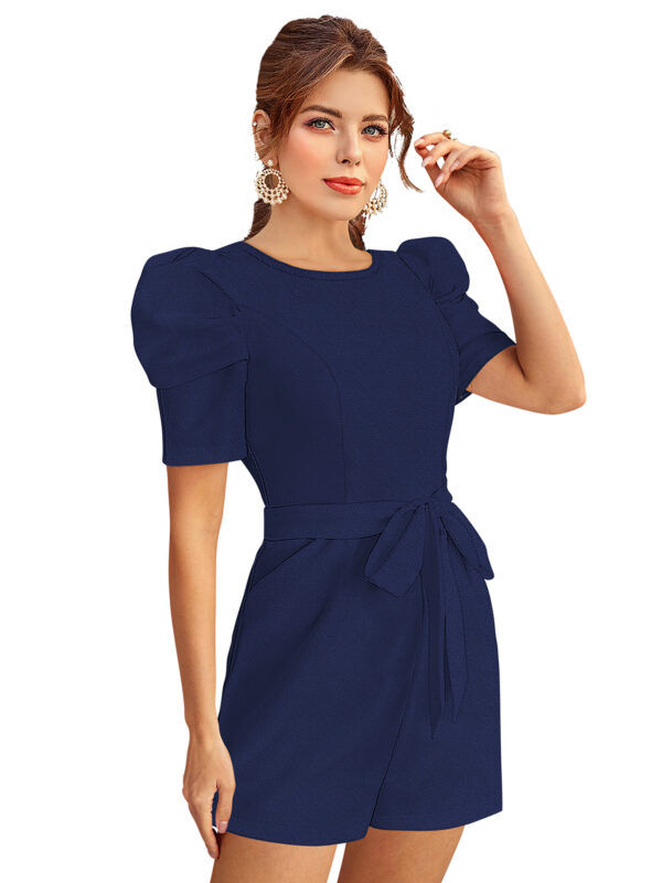 Puff Sleeve Navy Blue Short Dress - Image 3