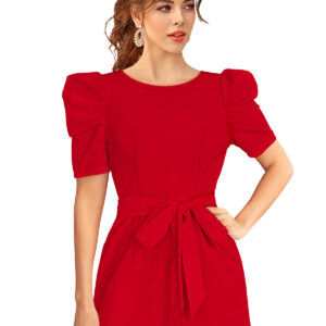 Puff Sleeve Red Short Jumpsuit