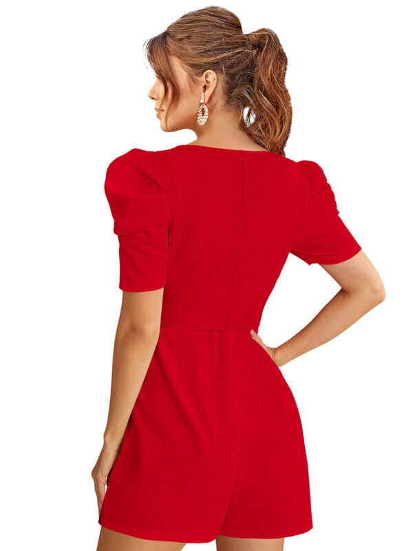 Puff Sleeve Red Short Jumpsuit - Image 5