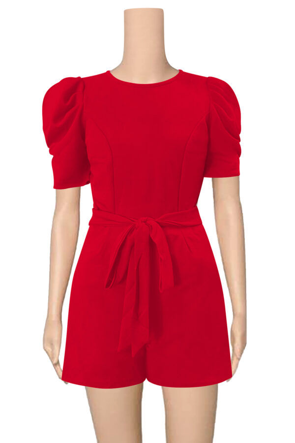 Puff Sleeve Red Short Jumpsuit - Image 6
