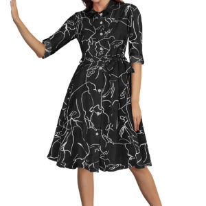 Black Printed Shirt Collar Women's Dress