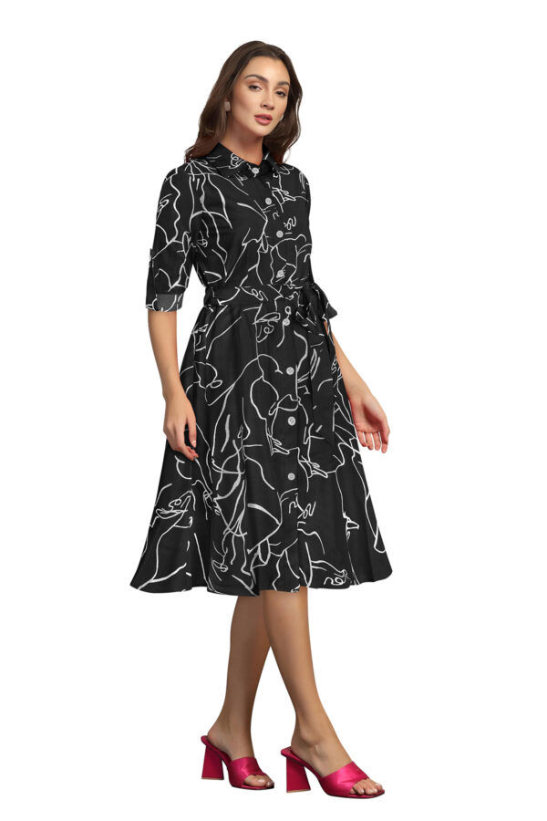 Black Printed Shirt Collar Women's Dress - Image 2