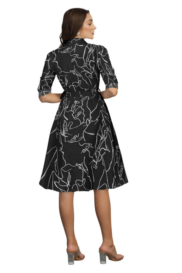 Black Printed Shirt Collar Women's Dress - Image 4