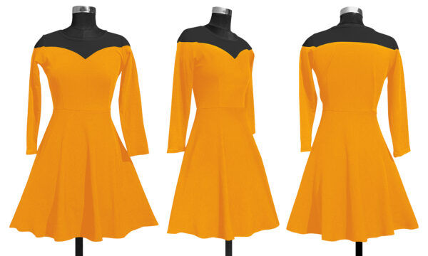 Classic Stretchable Yellow Full-Sleeve Round-Neck Fit & Flare Dress - Image 5