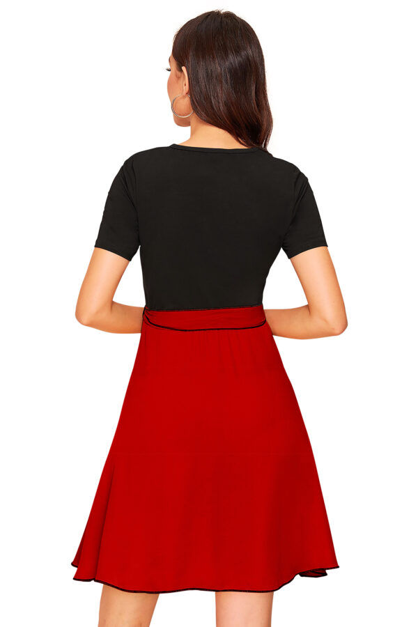 Red Cap-Sleeve Stretchable Fit & Flare Knee-Length Dress - Image 4