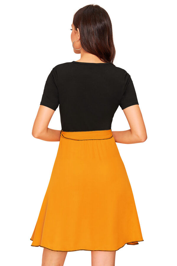 Yellow Cap-Sleeve Stretchable Fit & Flare Knee-Length Dress - Image 4