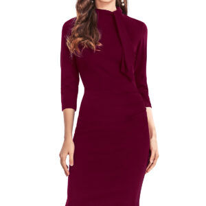 Maroon 3/4 Sleeve Stretchable Bodycon Knee-Length Dress