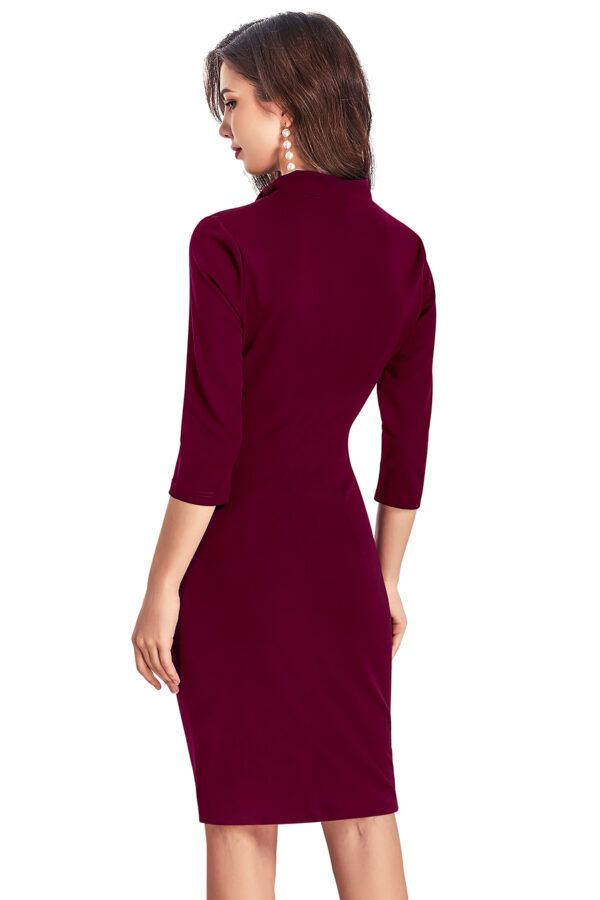 Maroon 3/4 Sleeve Stretchable Bodycon Knee-Length Dress - Image 4