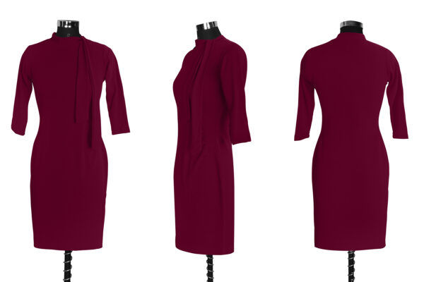Maroon 3/4 Sleeve Stretchable Bodycon Knee-Length Dress - Image 5