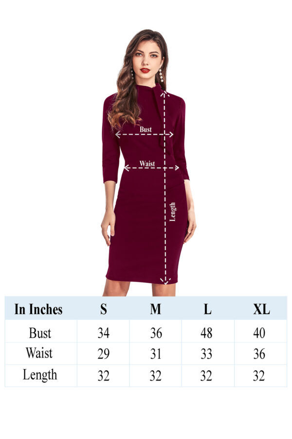 Maroon 3/4 Sleeve Stretchable Bodycon Knee-Length Dress - Image 6