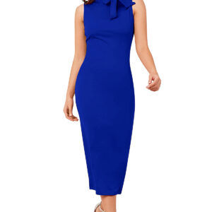 Classic Royal Blue Sleeveless Round-Neck Bodycon Dress
