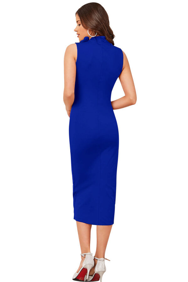 Classic Royal Blue Sleeveless Round-Neck Bodycon Dress - Image 4