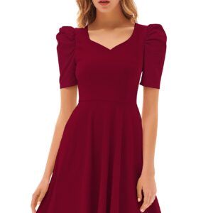 Maroon V-Neck Cap-Sleeve Fit & Flare Knee-Length Dress