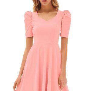 Peach V-Neck Cap-Sleeve Fit & Flare Knee-Length Dress