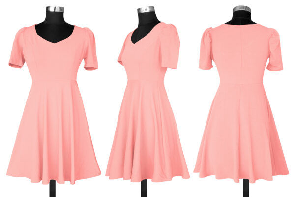 Peach V-Neck Cap-Sleeve Fit & Flare Knee-Length Dress - Image 5
