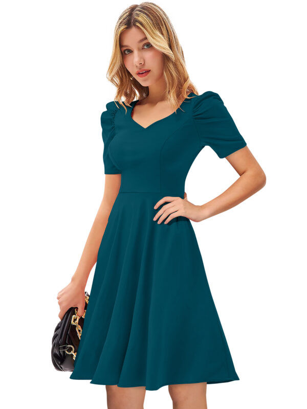 Morpitch V-Neck Cap-Sleeve Fit & Flare Knee-Length Dress - Image 2