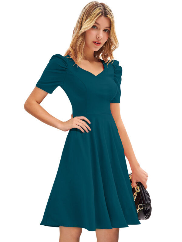 Morpitch V-Neck Cap-Sleeve Fit & Flare Knee-Length Dress - Image 3