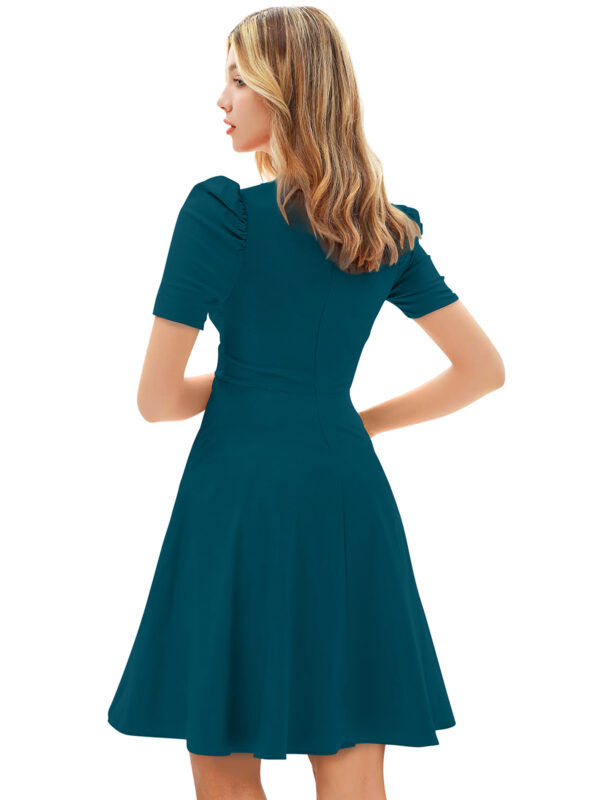 Morpitch V-Neck Cap-Sleeve Fit & Flare Knee-Length Dress - Image 4