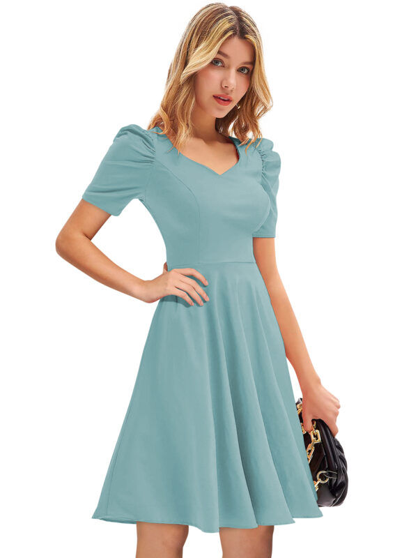 Pista V-Neck Cap-Sleeve Fit & Flare Knee-Length Dress - Image 2