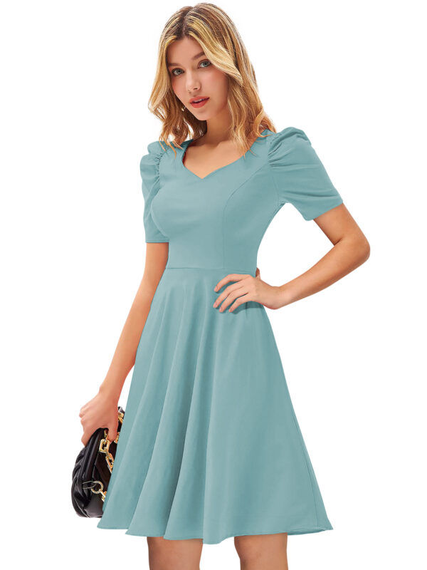 Pista V-Neck Cap-Sleeve Fit & Flare Knee-Length Dress - Image 3
