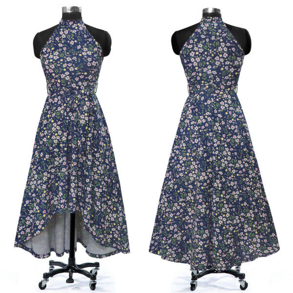 Flower Print Blue Sleeveless Helter Neck Dress - Image 5