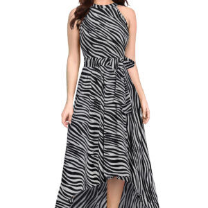 Zibra Print Grey Sleeveless Helter Neck Dress