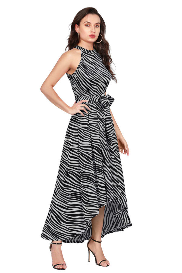 Zibra Print Grey Sleeveless Helter Neck Dress - Image 2