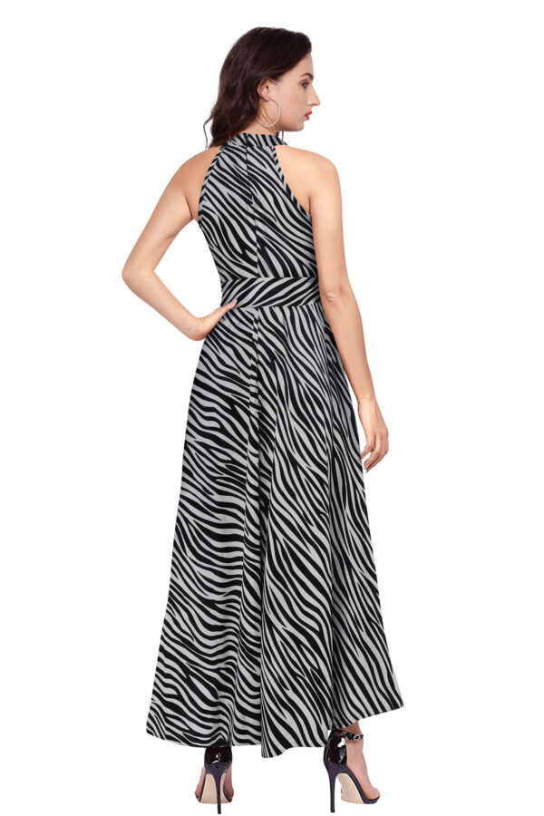 Zibra Print Grey Sleeveless Helter Neck Dress - Image 4