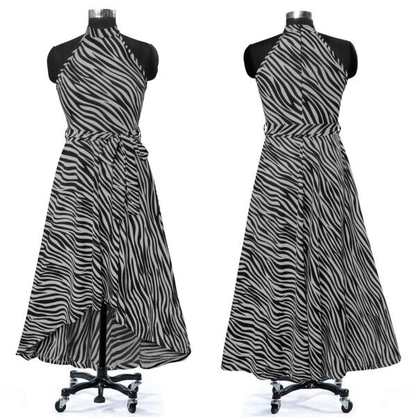 Zibra Print Grey Sleeveless Helter Neck Dress - Image 5