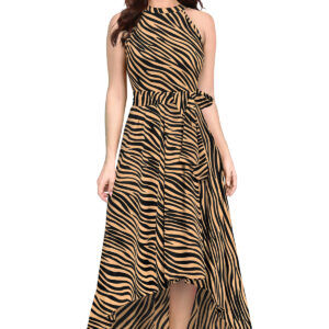 Zibra Print Chiku Sleeveless Helter Neck Dress